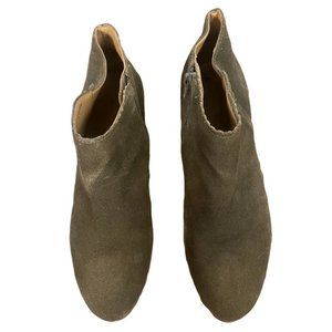 Jr women's olive green suede leather ankle boots, booties size 7.5 M side zip